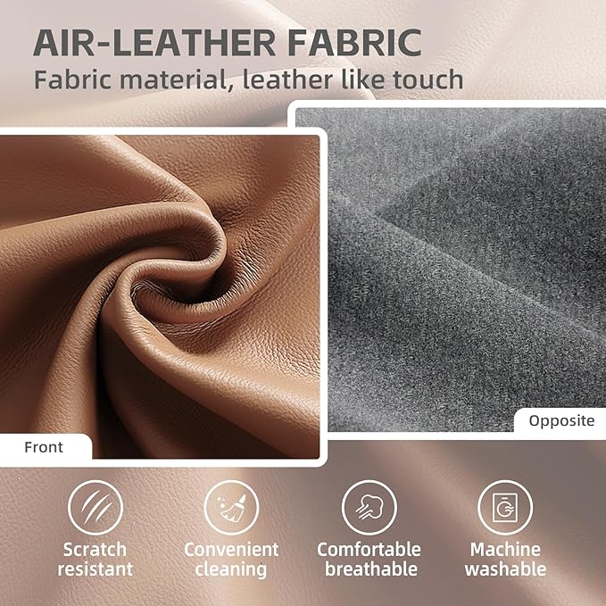 Dog Bed for Medium Dogs, Easy Clean Dog Sofa Air-Leather-Fabric Pet Bed, Stain & Waterproof Dog Bed with Memory Foam & Washable Cover, with Pillow & Side Cushion, Brown, M Size