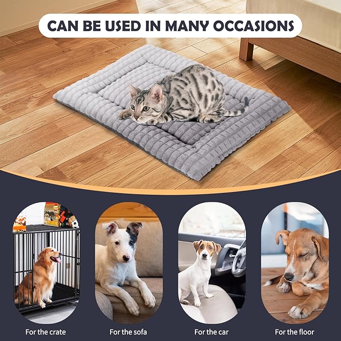 IEUUMLER Dog Bed, Reversible Washable Mat, Soft Premium Plush Dog Crate Pad, Pet Sleeping Mattress for Small/Medium/Large Dogs and Cats FC014 (Gray, M(30"*20"))