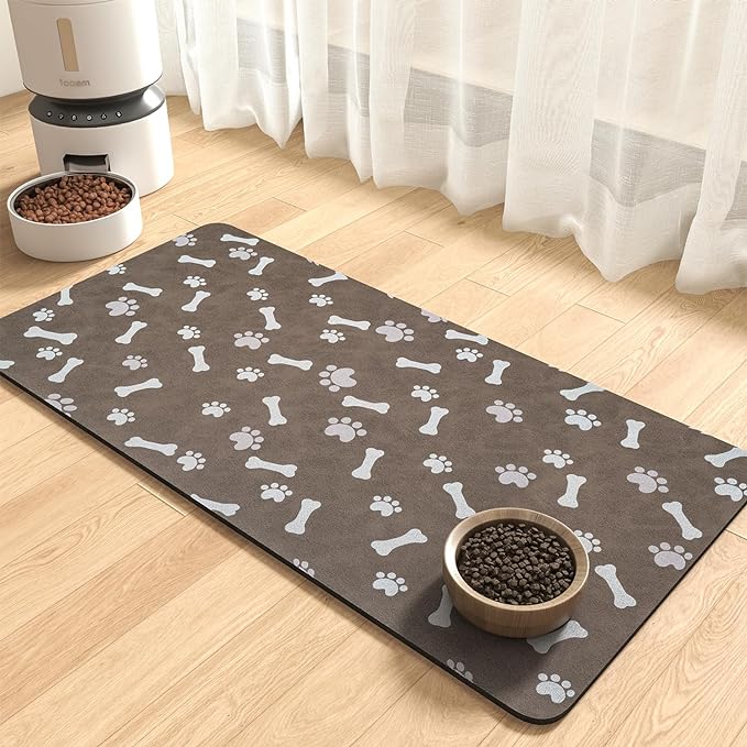 Pet Feeding Mat-Absorbent Dog Food Mat-Dog Mat for Food and Water-No Stains Quick Dry Dog Water Dispenser Mat-Pet Supplies-Dog Placemat Dog Water Bowl for Messy Drinkers (17"x34", BROWN)