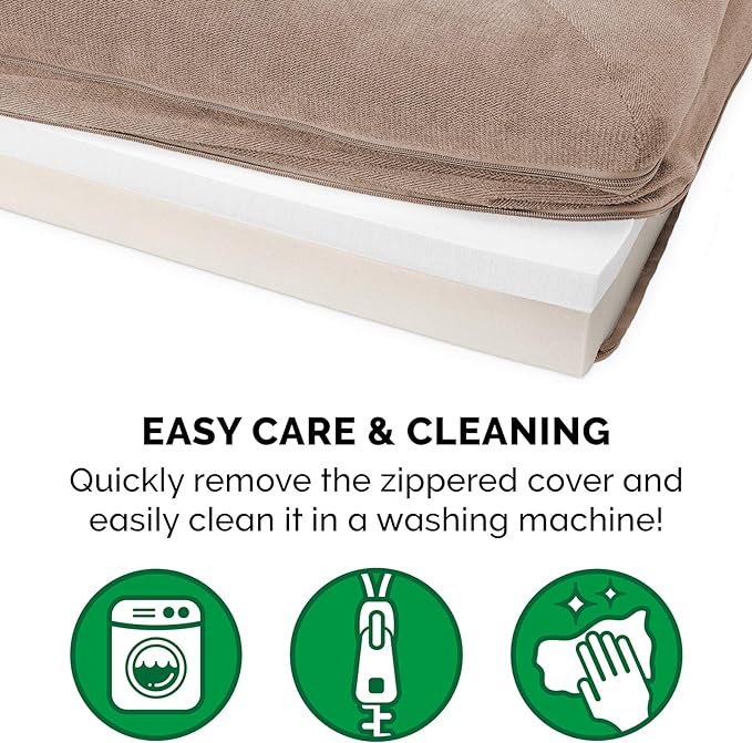 Furhaven Memory Foam Dog Bed for Large Dogs w/ Removable Bolsters & Washable Cover, For Dogs Up to 125 lbs - Sherpa & Chenille Sofa - Cream, Jumbo Plus/XXL