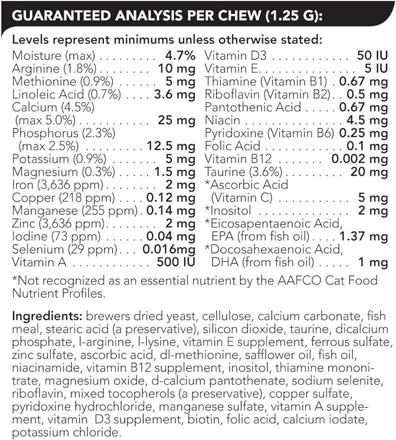 VetriScience NuCat Multi Vitamin for Cats, 90 Chewable Tablets - Complete MultiVitamin Supports Skin and Coat, Immune System, Eye Sight and Everyday Wellness