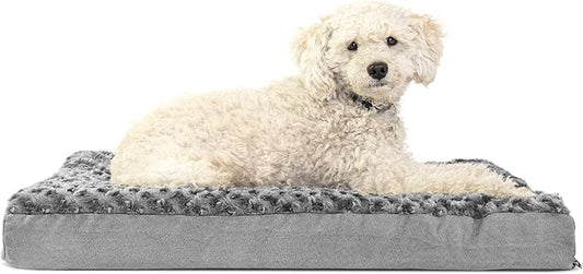 Furhaven Orthopedic Dog Bed for Medium/Small Dogs w/ Removable Washable Cover, For Dogs Up to 35 lbs - Ultra Plush Faux Fur & Suede Mattress - Gray, Medium