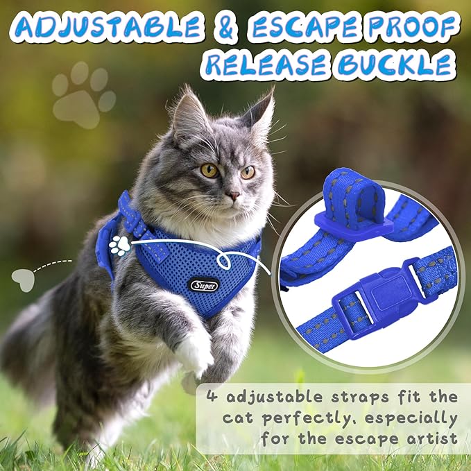 Supet Cat Harness and Leash Set for Small to Large Cats Adjustable Cat Vest Harness with Reflective Trim Universal Cat Leash and Harness for Cats/Puppies Outdoor Walking