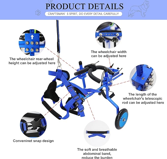 Adjustable Dog Wheelchair for Back Legs，Pet/Doggie Doggy Wheelchairs with Disabled Hind Legs Walking (S-Blue)