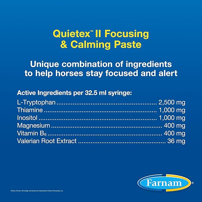 Farnam Quietex II Horse Calming Supplement Paste for Horses, Helps manage nervous behavior and keep horses calm & composed in stressful situations, 32.5 ml syringe