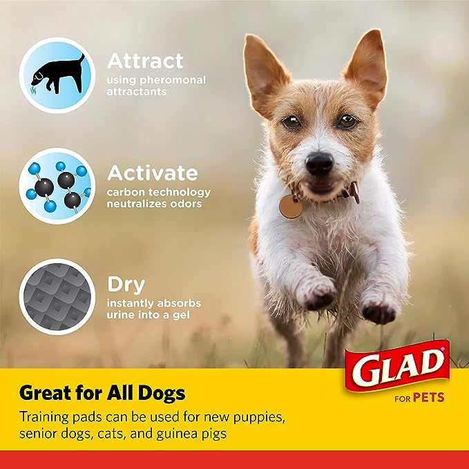 Glad for Pets Black Charcoal Puppy Pads 23" x 23" All-in-One | Puppy Potty Training Pads That ABSORB & NEUTRALIZE Urine Instantly | New & Improved Quality Puppy Pee Pads, 100 count - 2 Pack