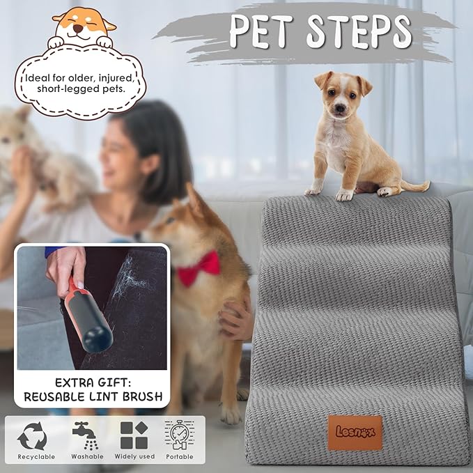 Dog Stairs for Bed, 4-Step, 30D Foam Pet Stairs/Steps with Waterproof Cover, Non-Slip, Dog Ramp/Ladder for Couch Sofa Bed, Suitable for Small Dogs Cats with Old/Injured/Short-Legged, 20.1" H