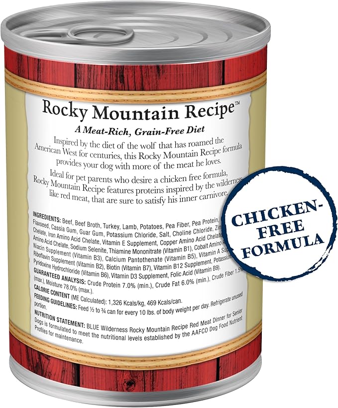 Blue Buffalo Wilderness Rocky Mountain Recipe Senior Wet Dog Food, High-Protein & Grain-Free, Made with Natural Ingredients, Red Meat Recipe, 12.5-oz. Cans (12 Count)