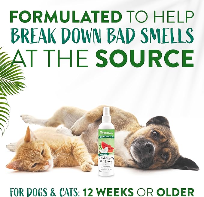 TropiClean Watermelon Cat & Dog Deodorizing Spray | Cat & Dog Grooming Supplies | 8 oz | Made in the USA