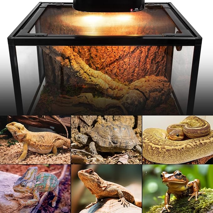 REPTI ZOO Dual Reptile Light Fixture with Dimming, Deep Dome Reptile Heat Lamp Fixture, UVB Light Dual Fixture Lamp Cap for Reptile Terrarium Tank