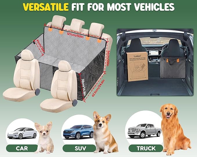 Back Seat Extender for Dogs, Dog Car Seat Cover Hard Bottom, Pet Seat Cover with Mesh Window, Dog Seat Covers for Car Travel Camping, Dog Hammock for Car, Truck, Dog Trunk Cover for SUV Grey