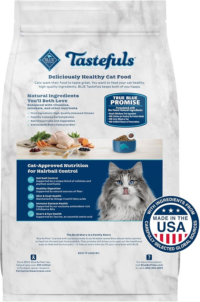 Blue Buffalo Tastefuls Weight & Hairball Control Natural Dry Food for Adult Cats, 3-lb. Bag