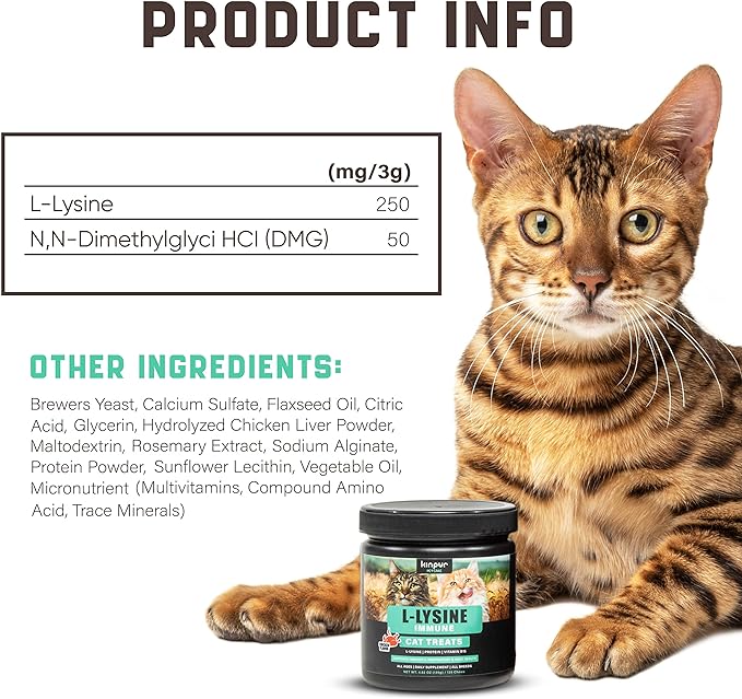 Lysine Cat Treats - Cat Immune Support - Help Improve Respiratory Health and Eye Function - Enriched with Vitamin B, Calcium, Protein