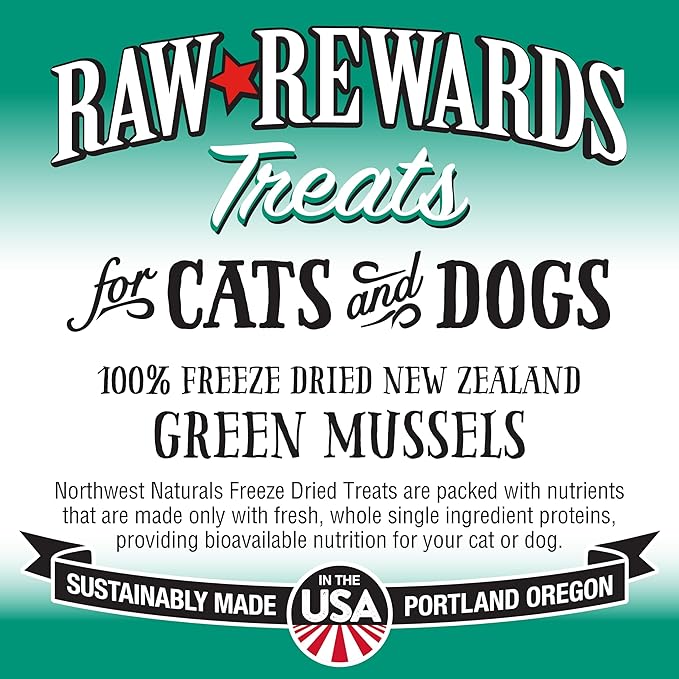 Northwest Naturals Raw Rewards Freeze-Dried Green Lipped Mussel Treats for Dogs and Cats - Bite-Sized Pieces - Healthy, 1 Ingredient, Human Grade, Natural - 2 Oz (Pack of 3) (Packaging May Vary)