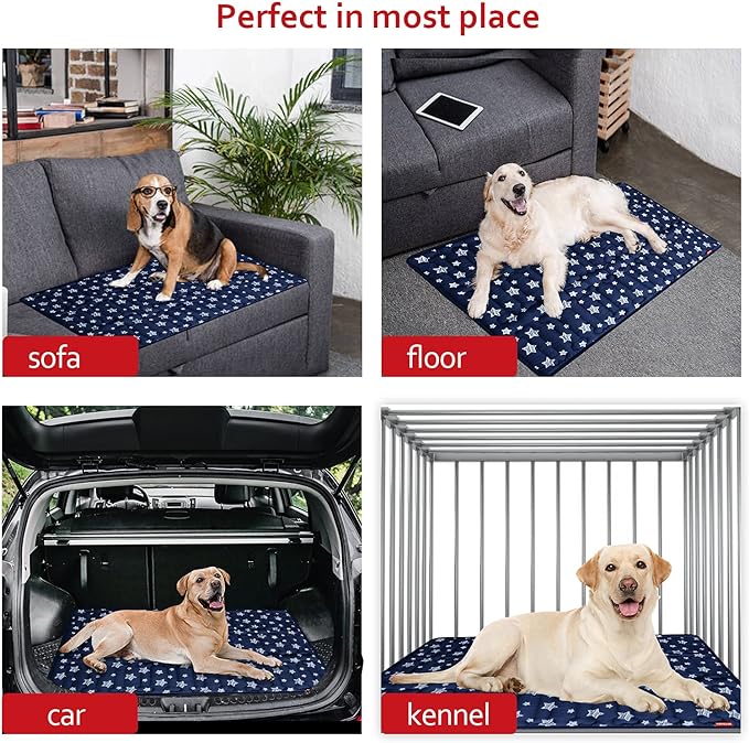 Dog Crate Mat (30" X 19"), Soft Dog Bed Mat with Cute Prints, Personalized Dog Crate Pad, Anti-Slip Bottom, Machine Washable Kennel Pad, Navy