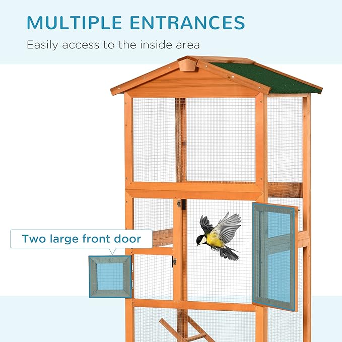 NicBex 65" Metal Bird Cage, Large Parakeet Cages with Stand,Pet Flight Birdcage for Parrot Lovebirds Finches Parakeets Budgie Parrotlet Conures,with Pull Out Tray and 2 Doors,Orange