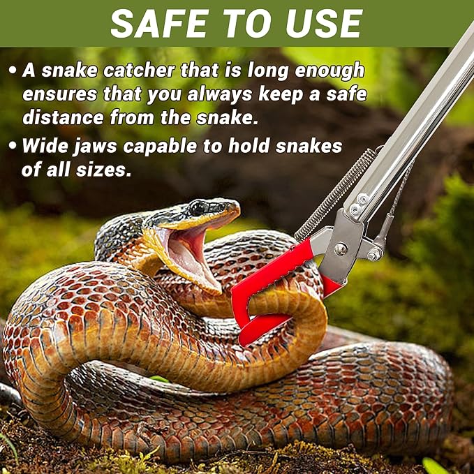 60" Professional Snake Tongs Heavy Duty Reptile Rattle Snake Catcher Wide Jaw Handling Tool Stainless Steel Collapsible Grabber Outdoor Catch Tool with Non-Slip Grip Handle (60inch/150cm)