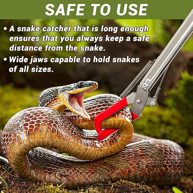 47" Professional Snake Tongs Heavy Duty Reptile Rattle Snake Catcher Wide Jaw Handling Tool Stainless Steel Collapsible Grabber Outdoor Catch Tool with Non-Slip Grip Handle (47inch/120cm)