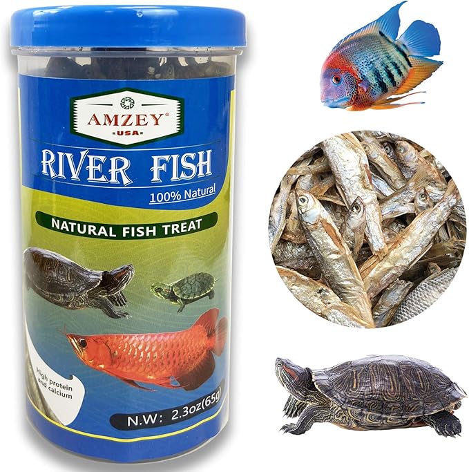 Amzey 2.3 oz Dried River Fish - Natural Food for Turtles, Terrapins, Reptiles and Large Tropical Fish