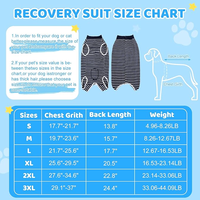 AURUZA Dog Recovery Suit After Surgery, Soft Breathable Dog Onesie for Surgery Female Male, Anti Licking Dog Surgical Suit (Blue Strip,S)