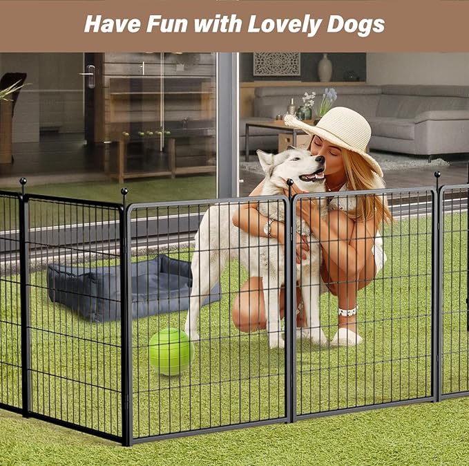 Simple Deluxe Dog Playpen Indoor Outdoor, 32" Height 8 Panels Fence with Anti-Rust Coating, Metal Heavy Portable Foldable Dog Pen for Small/Medium Dogs RV Camping, Black