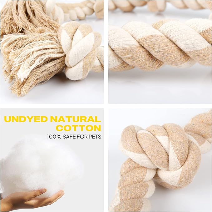 Fida Dog Rope Toys for Aggressive Chewers,Large Dog Toy Designed for Tug of War, Tough Dog Rope Toy Indestructible Made of Undyed Natural Cotton, 29" Large Dog Toys with 3 Big Knots and a Handle