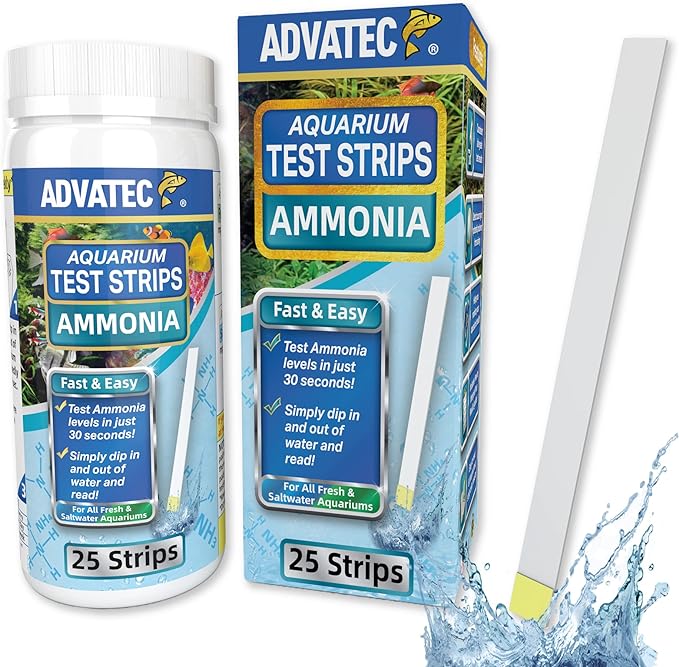 Ammonia Test Strips for Freshwater & Saltwater Fish Tanks - Testing Strips for Fresh & Salt Water Aquarium - Lab Grade Water Tester Kit - 25 Count