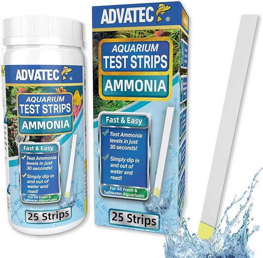 Ammonia Test Strips for Freshwater & Saltwater Fish Tanks - Testing Strips for Fresh & Salt Water Aquarium - Lab Grade Water Tester Kit - 25 Count