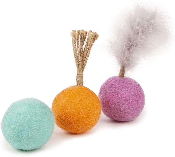 Petlinks (3 Count) Wacky Woolies Felt Ball Cat Toys - Pink/Orange/Blue, 3 Count