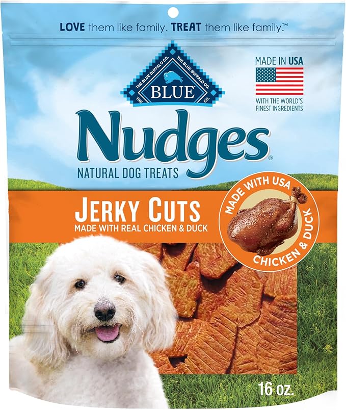 Blue Buffalo Nudges Jerky Cuts Dog Treats, Made in the USA with Natural Ingredients, Chicken & Duck, 16-oz. Bag