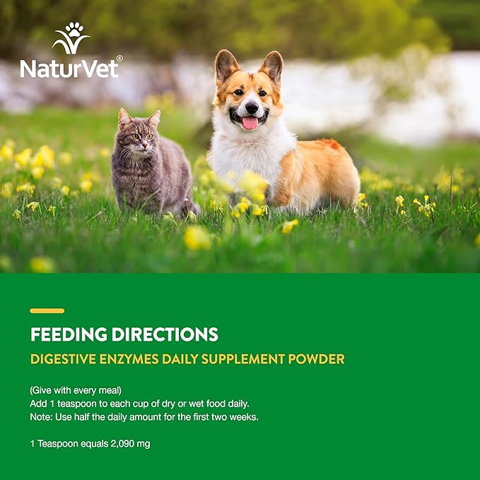 NaturVet – Digestive Enzymes - Plus Probiotics & Prebiotics – Helps Support Diet Change & A Healthy Digestive Tract – for Dogs & Cats – 10 oz Powder