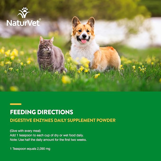 NaturVet – Digestive Enzymes - Plus Probiotics & Prebiotics – Helps Support Diet Change & A Healthy Digestive Tract – for Dogs & Cats – 10 oz Powder