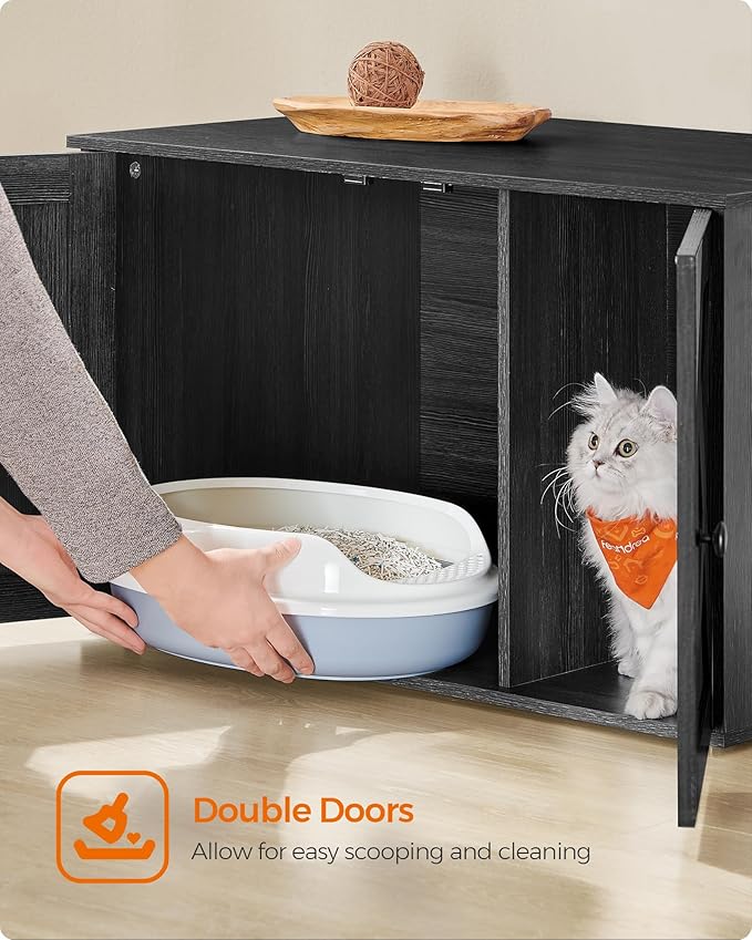 Feandrea Cat Litter Box Enclosure, Litter Box Furniture Hidden with Removable Divider, Indoor Cat House, End Table, 31.5 x 20.9 x 19.7 Inches, Ink Black UPCL002B01