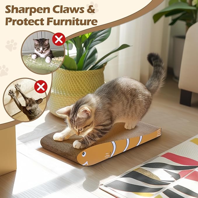 ComSaf Cat Scratching Board 2 Pack, Cat Scratcher Cardboard, Curved Cat Scratcher, Cute Cat Scratch Pad for Kitty, Recycle Cardboard Cat Scratcher, Double-Sided Pad for Long Lasting Use (Orange)