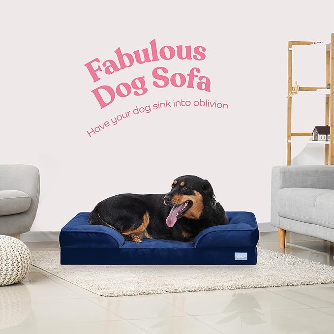 Orthopedic Sofa Dog Bed - Ultra Comfortable Dog Bed for X-Large Dogs - Breathable & Waterproof Pet Bed- Egg Foam Sofa Bed with Extra Head & Neck Support - Removable Washable Cover with Nonslip Bottom.