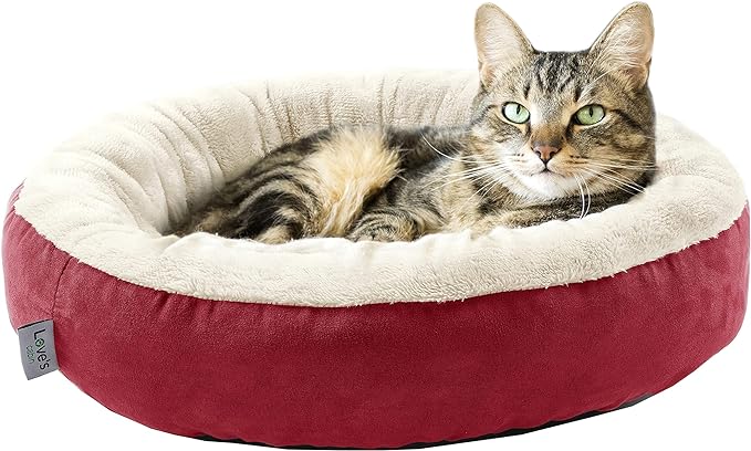 Love's cabin Round Donut Cat and Dog Cushion Bed, 20in Pet Bed for Cats or Small Dogs, Anti-Slip & Water-Resistant Bottom, Super Soft Durable Fabric Pet beds, Washable Luxury Cat & Dog Bed Red