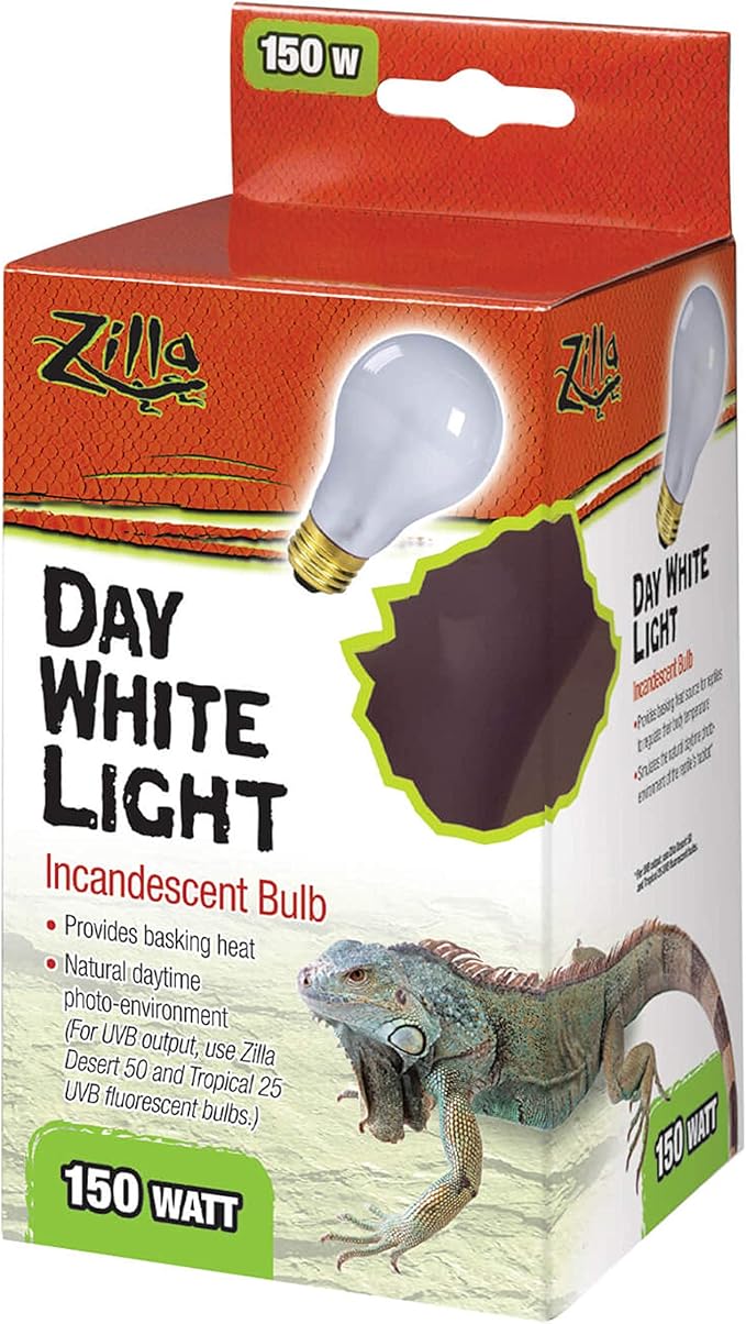 Zilla Reptile Terrarium Incandescent Heat Bulb, Day White, 150 Watts