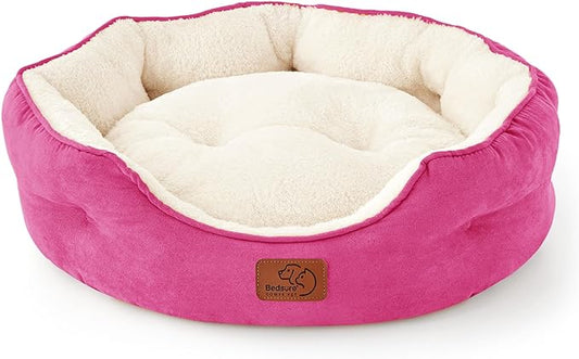 Bedsure Dog Beds for Small Dogs - Round Cat Beds for Indoor Cats, Washable Pet Bed for Puppy and Kitten with Slip-Resistant Bottom, 20 Inches, Sachet Pink