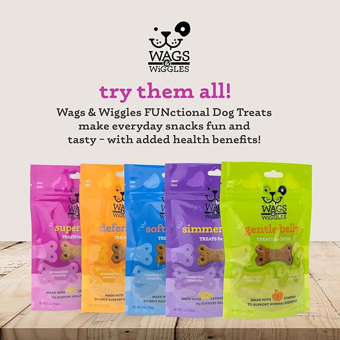 Wags & Wiggles Super HIPS Functional Treats for Dogs, Chicken Flavor, Resealable Bag | Hip & Joint Support Dog Treats with Green Lipped Mussel, Fish Oil, and Turmeric, 5.5 Ounce - 4 Pack