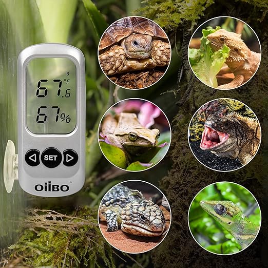 OIIBO Reptile Tank Digital Thermometer Hygrometer with Alarm,High Precision Sensitive Temperature and Humidity Meter Gauge with Probe for Rearing Box Reptile Terrarium, Large Screen & 3-Sides Mounting