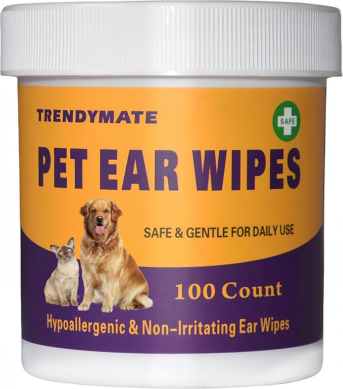 Pet Ear Wipes for Dogs & Cats | Gently Remove Ear Wax, Debris | Sooths & Deodorizes - Relieve Ear Itching & Inflammation, All Natural Ingredients | 100 Count