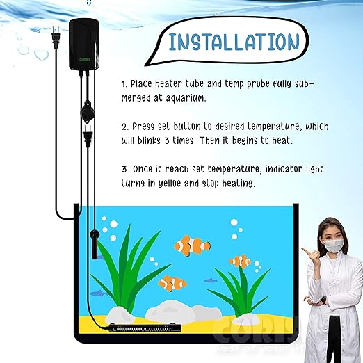 Corisrx Submersible Aquarium Heater Set - 55-100 Gallon Betta Fish Tank Temperature Controller, Turtle Tank Thermometer, Freshwater Saltwater Large Tank Thermostat (450W (for 50 to 80 Gallon))