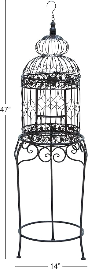 Deco 79 55122 Benzara Victorian Style Bird Cage, 47" H/14 W, Black