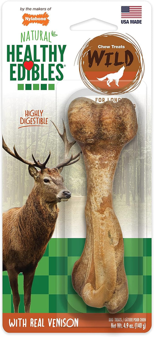 Nylabone Healthy Edibles Natural Long Lasting Venison Flavor Dog Chew Treats Wild Bone Large/Giant(1 Count)