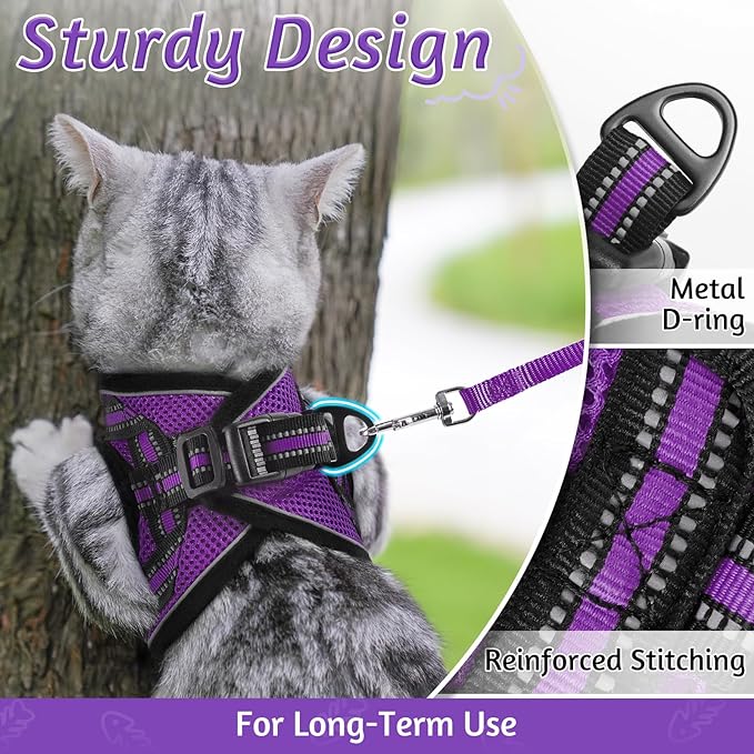 rabbitgoo Cat Harness and Leash Set for Walking Escape Proof, Adjustable Soft Kittens Vest with Reflective Strip for Cats, Comfortable Outdoor Vest, Purple, M