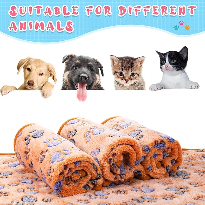 4 Pcs Pet Blanket Dog Puppy Blanket Paw Print Fleece Blanket for Small Medium Pet Dog Cat Warm Soft Sleep Mat Guinea Pig Cage Liners Blanket (Coffee,Small(24 x 16 Inch))