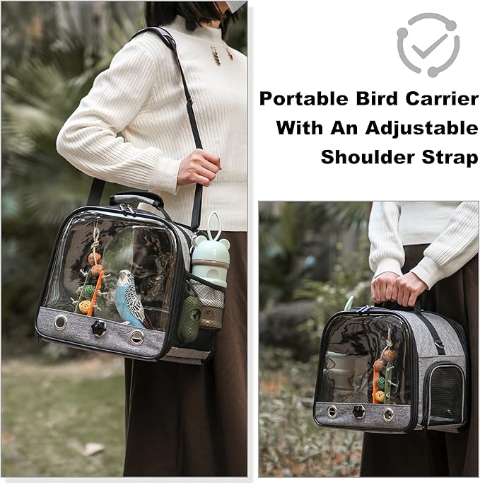 SUERTREE Bird Carrier Bag Bird Travel Cage with Stand, Small Bird Carrier for Parrot, Portable Bird Carrier Travel Bag, Pet Transparent Breathable Travel Cage