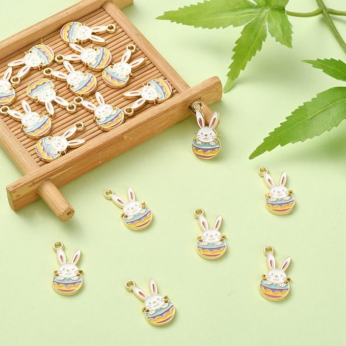 LiQunSweet 20 Pcs Enamel Animal Charms Cute Mini Rabbit Charms for DIY Earrings Bracelet Keychain Necklace Jewelry Making and Crafting