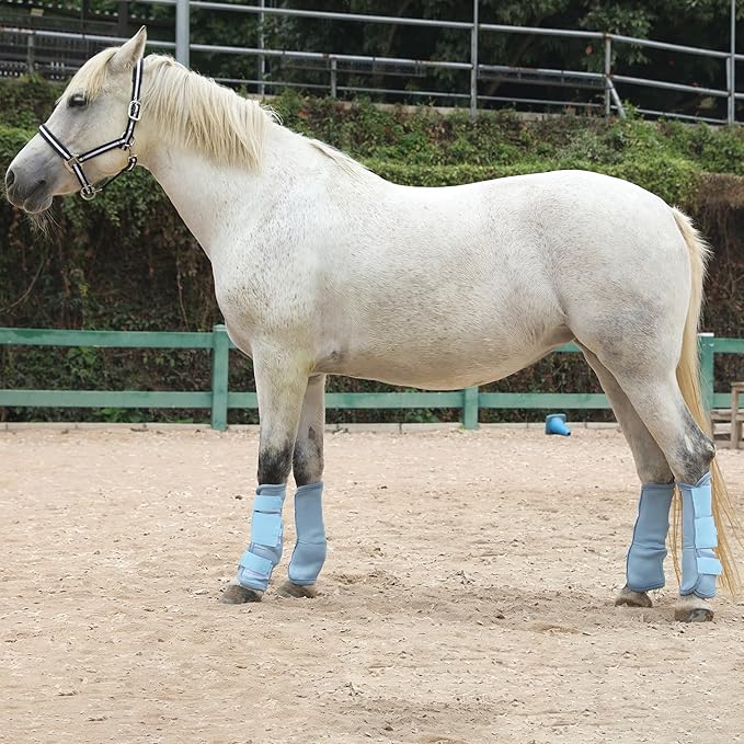 Horse Fly Boots - Fly Horse Boots Perfect for Equine Leg Wraps and Maximum Horse Fly Protection Set of 4 (Light Blue, Pony)