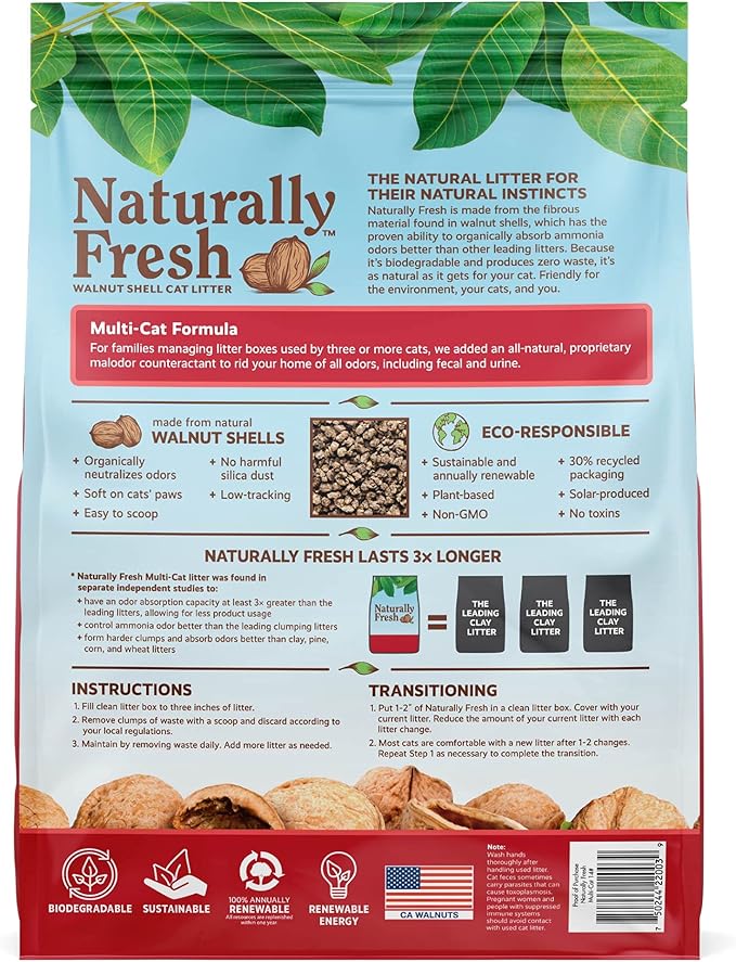Eco-Shell Naturally Fresh Cat Litter Made from Walnut Shells, Multi Cat, Unscented, Biodegradable, Dust-Free, Sustainable, 40 Lbs